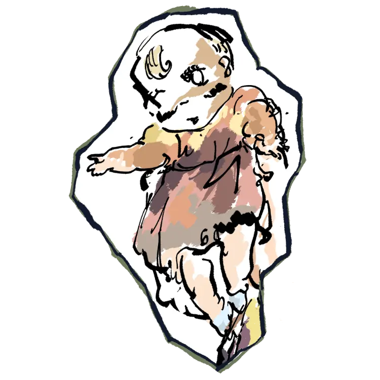 the doll, goes from monochrome to coloured when mouse is hovered